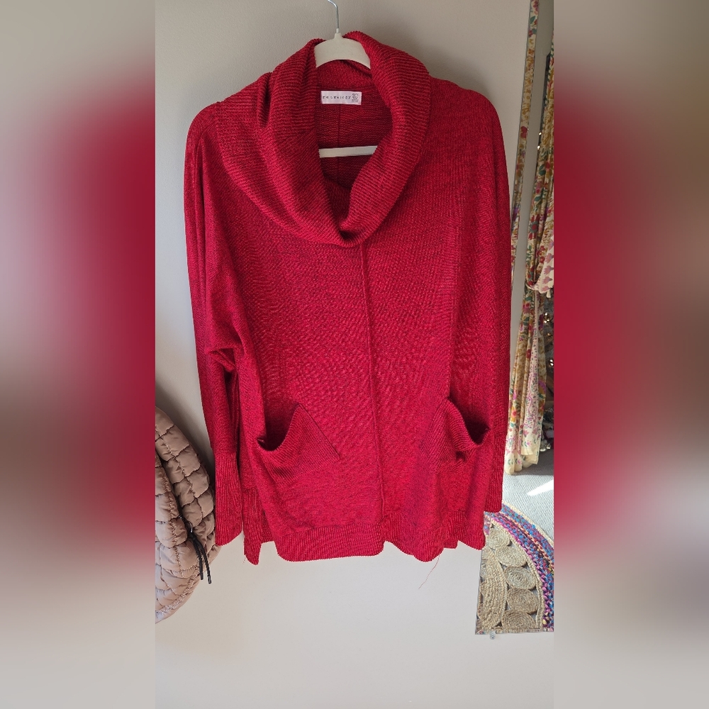 Elegant Red Cowl Neck Sweater